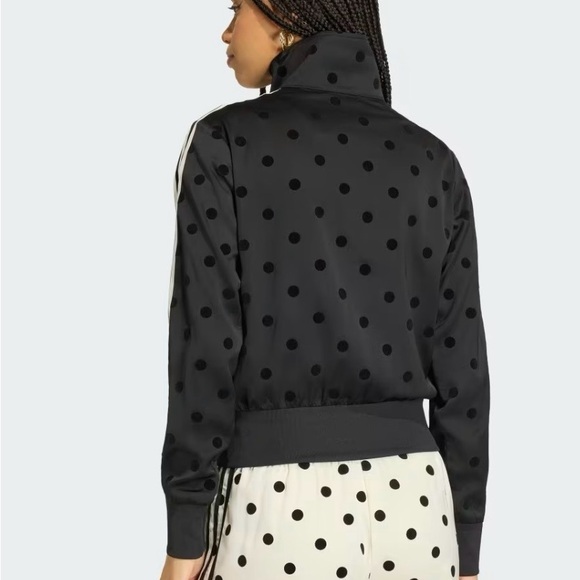 adidas Black Polka Dot Track Bomber Jacket with White Stripes - Picture 3 of 9